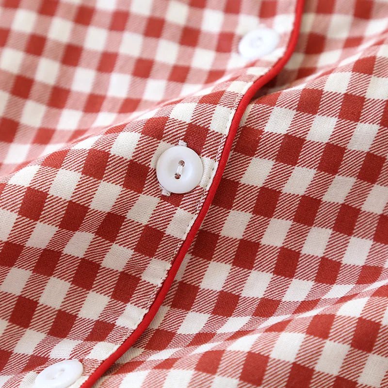 SaneShoppe - Japanese Plaid Cotton Pajama Set for Couples - Spring/Summer