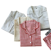 SaneShoppe Japanese Plaid Cotton Pajama Set for Couples - Spring/Summer