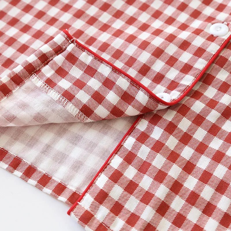SaneShoppe - Japanese Plaid Cotton Pajama Set for Couples - Spring/Summer