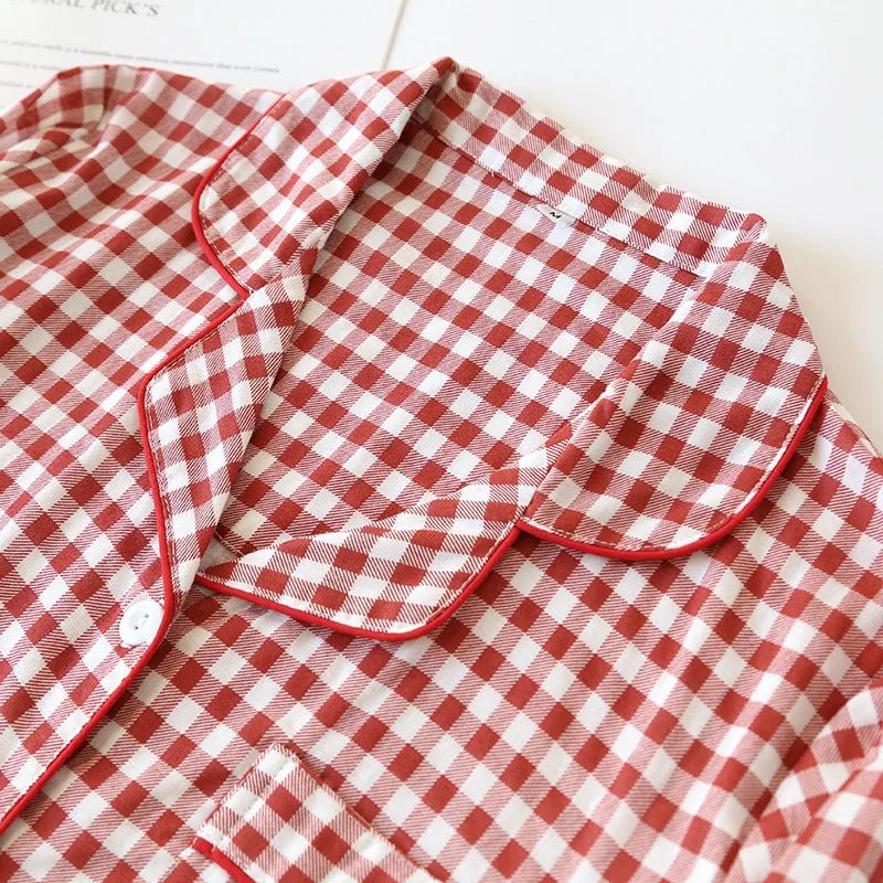 SaneShoppe - Japanese Plaid Cotton Pajama Set for Couples - Spring/Summer