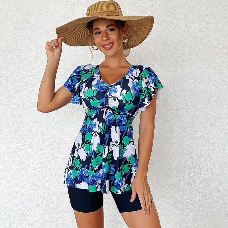 SaneShoppe Large Flower Print Tankini Swimsuit Set for Women