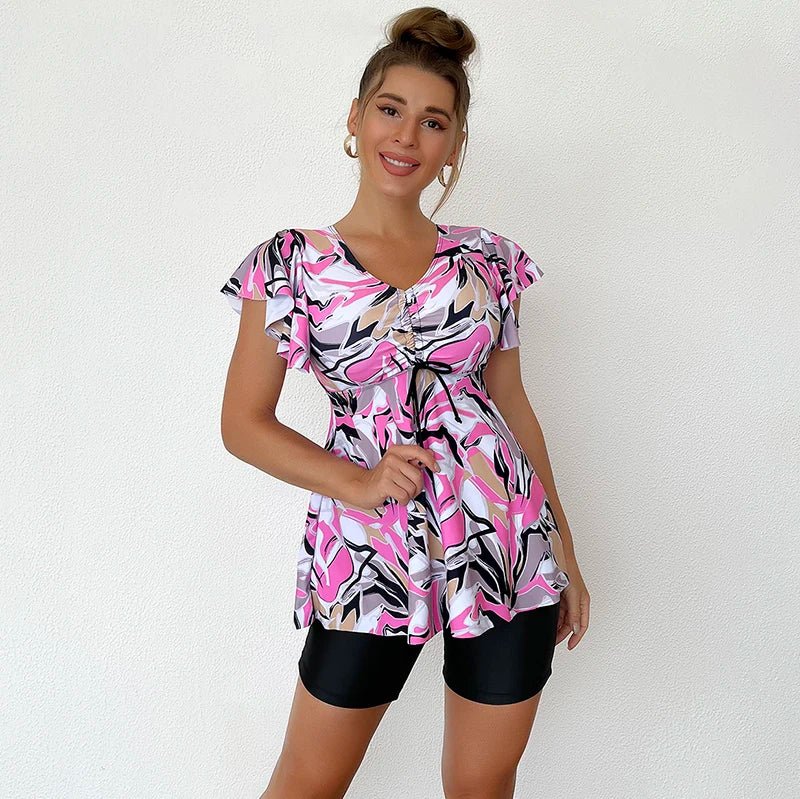 SaneShoppe - Large Flower Print Tankini Swimsuit Set for Women