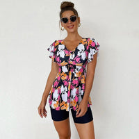 SaneShoppe - Large Flower Print Tankini Swimsuit Set for Women