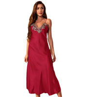 SaneShoppe - Long Twinset Robe Set with Lace Trim Nightdress, Satin Home Wear