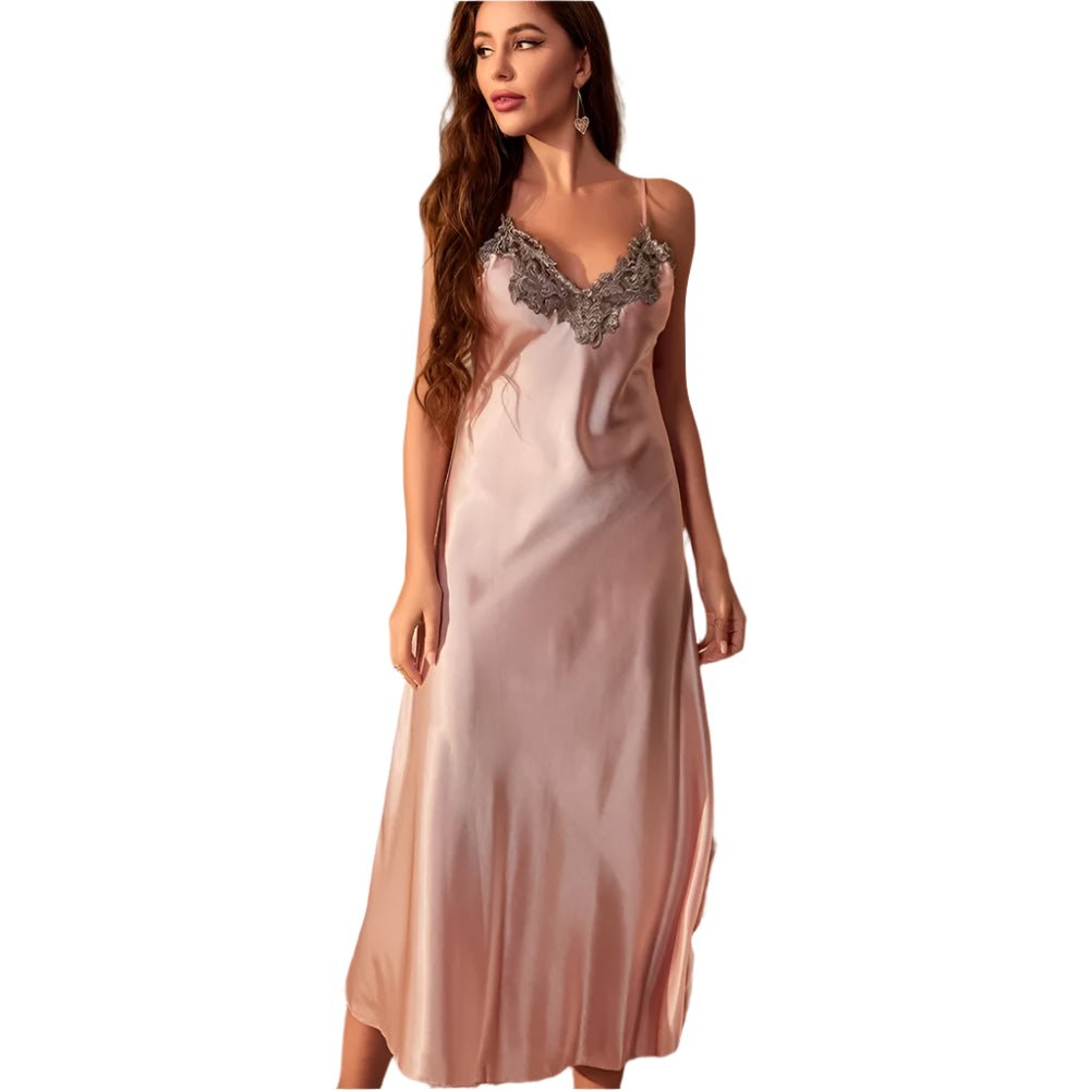 SaneShoppe Long Twinset Robe Set with Lace Trim Nightdress, Satin Home Wear