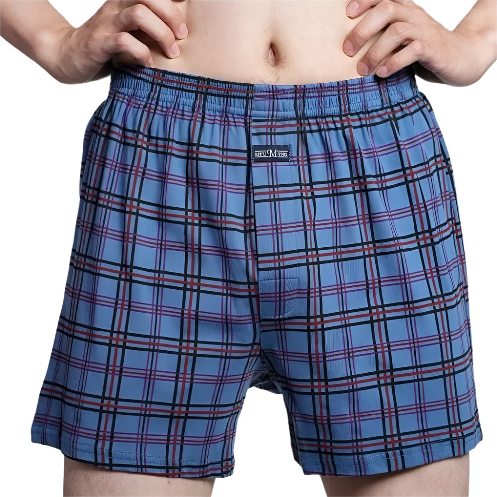 SaneShoppe - Men's 100% Cotton Boxer Shorts, High Waist, Casual Plaid, Plus Size (M - 3XL)