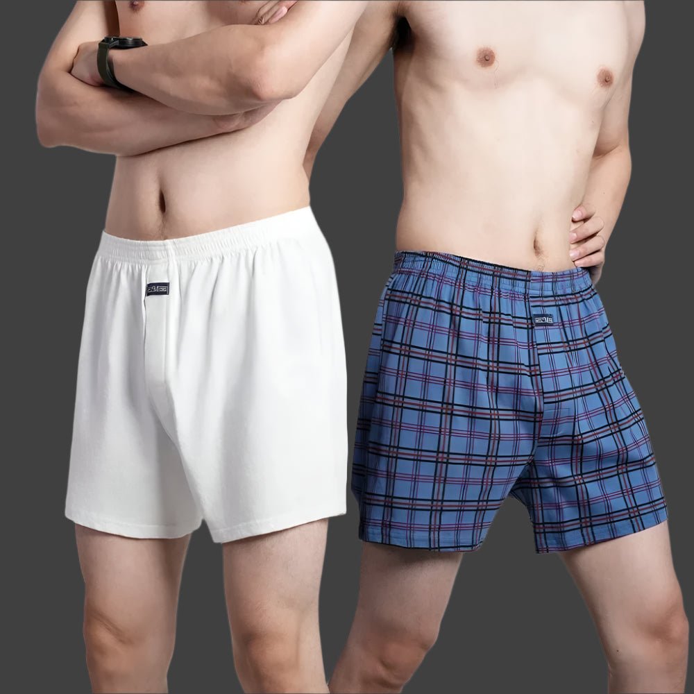 SaneShoppe - Men's 100% Cotton Boxer Shorts, High Waist, Casual Plaid, Plus Size (M - 3XL)