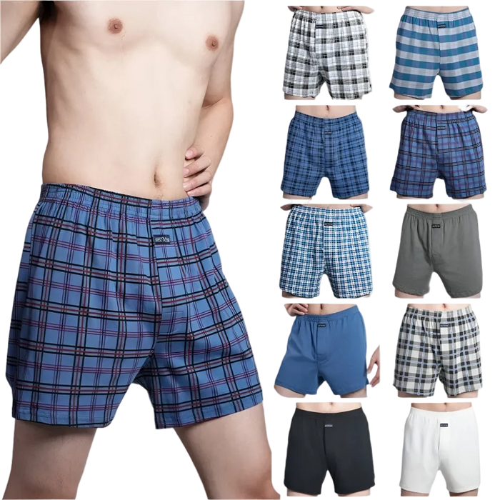 SaneShoppe - Men's 100% Cotton Boxer Shorts, High Waist, Casual Plaid, Plus Size (M - 3XL)
