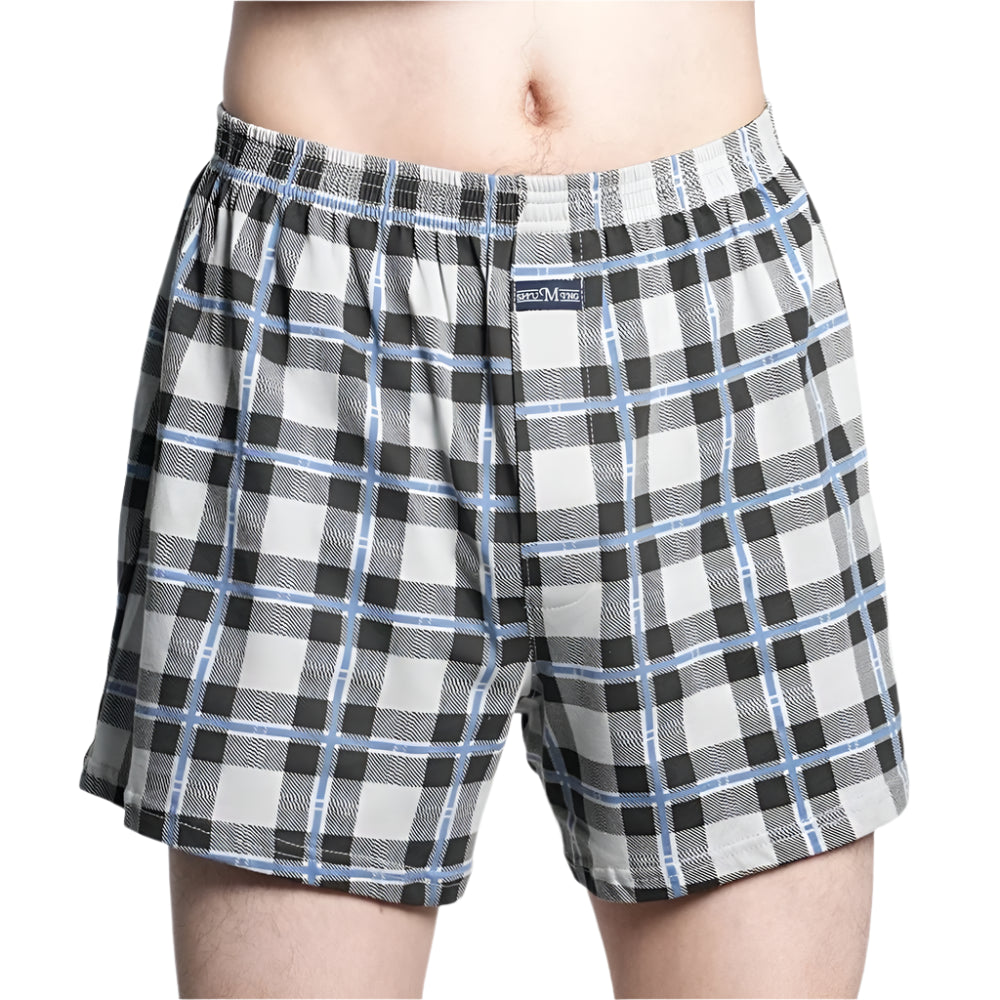 SaneShoppe - Men's High Waist Cotton Boxer Shorts, Casual Plaid Pajama Bottoms, Plus Size M - 3XL.