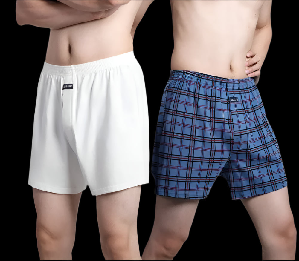 SaneShoppe - Men's High Waist Cotton Boxer Shorts, Casual Plaid Pajama Bottoms, Plus Size M - 3XL.