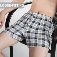 SaneShoppe - Men's High Waist Cotton Boxer Shorts, Casual Plaid Pajama Bottoms, Plus Size M - 3XL.