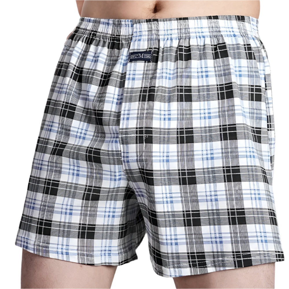 SaneShoppe Men's High Waist Cotton Boxer Shorts, Casual Plaid Pajama Bottoms, Plus Size M - 3XL.