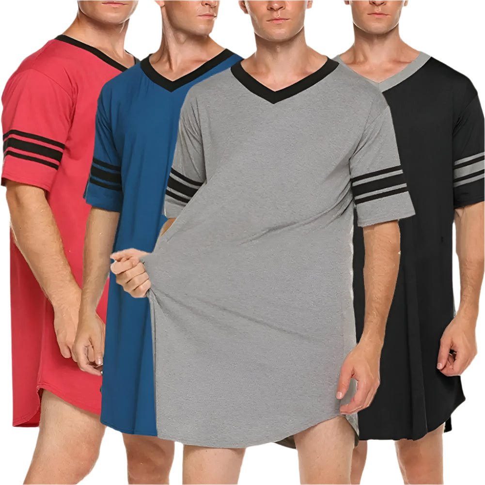 SaneShoppe - Men's Loungewear: Summer T-shirt, Striped Sleep Dress, Bathrobe.