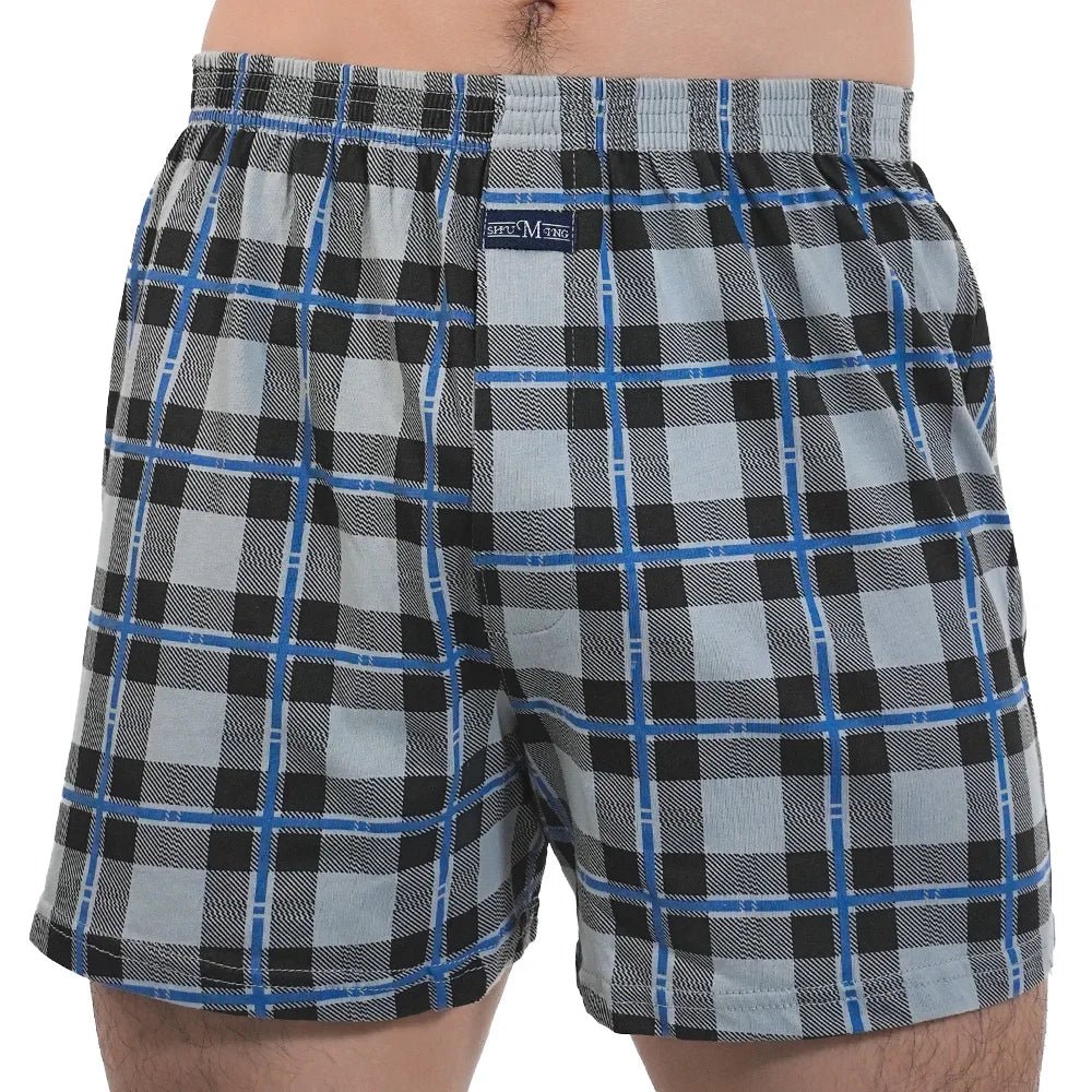 SaneShoppe - Men's Plaid Cotton Pajama Bottoms - High Waist, Plus Size Boxers for Home Wear
