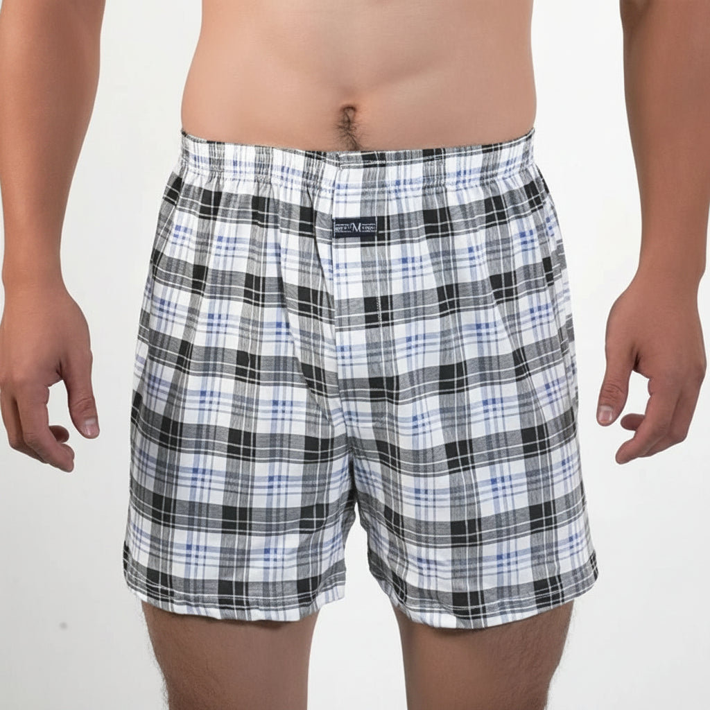 SaneShoppe - Men's Plaid Cotton Pajama Bottoms - High Waist, Plus Size Boxers for Home Wear