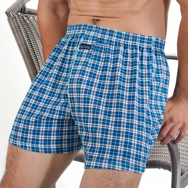 SaneShoppe - Men's Plaid Cotton Pajama Bottoms - High Waist, Plus Size Boxers for Home Wear