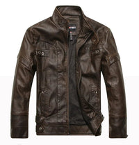 SaneShoppe - Men's PU Leather Jacket Cotton Coat for Motorcycle Autumn Winter Fleece Lining Casual Style