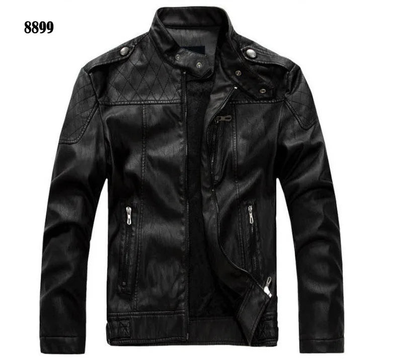 SaneShoppe - Men's PU Leather Jacket Cotton Coat for Motorcycle Autumn Winter Fleece Lining Casual Style
