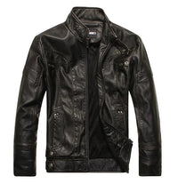 SaneShoppe - Men's PU Leather Jacket Cotton Coat for Motorcycle Autumn Winter Fleece Lining Casual Style