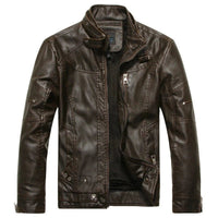 SaneShoppe - Men's PU Leather Jacket Cotton Coat for Motorcycle Autumn Winter Fleece Lining Casual Style
