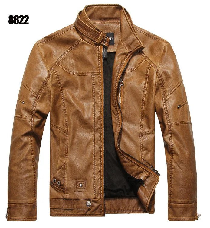 SaneShoppe - Men's PU Leather Jacket Cotton Coat for Motorcycle Autumn Winter Fleece Lining Casual Style