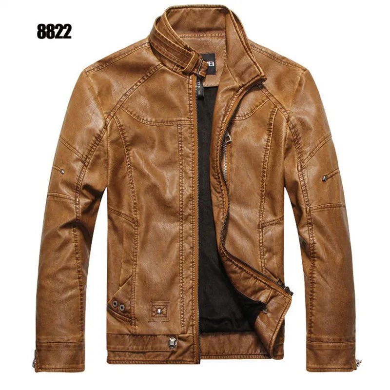 SaneShoppe Men's PU Leather Jacket Cotton Coat for Motorcycle Autumn Winter Fleece Lining Casual Style
