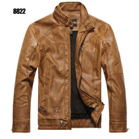 SaneShoppe Men's PU Leather Jacket Cotton Coat for Motorcycle Autumn Winter Fleece Lining Casual Style
