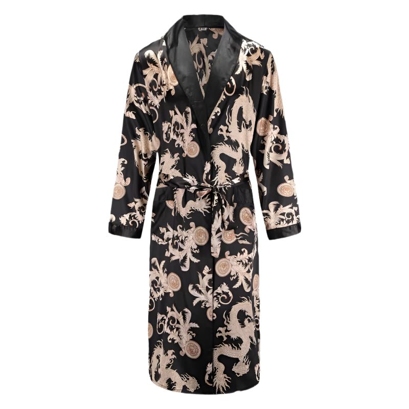 SaneShoppe Men's Satin Pajama Set: Ice Silk Shirt & Pants Long Sleeve Bathrobe with Pocket