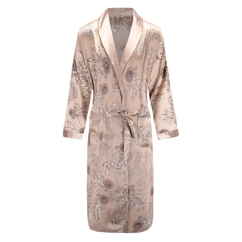 SaneShoppe Men's Satin Pajama Set: Ice Silk Shirt & Pants Long Sleeve Bathrobe with Pocket