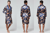 SaneShoppe - Men's Satin Pajama Set: Ice Silk Shirt & Pants Long Sleeve Bathrobe with Pocket