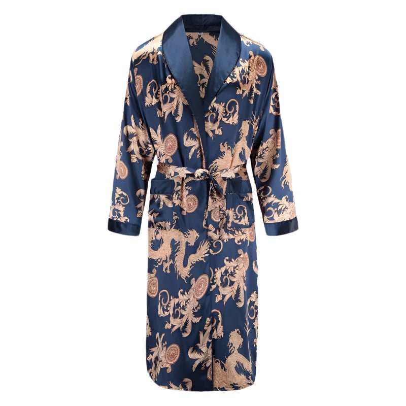 SaneShoppe Men's Satin Pajama Set: Ice Silk Shirt & Pants Long Sleeve Bathrobe with Pocket