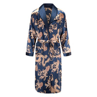 SaneShoppe Men's Satin Pajama Set: Ice Silk Shirt & Pants Long Sleeve Bathrobe with Pocket