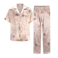 SaneShoppe - Men's Satin Pajama Set: Ice Silk Shirt & Pants Long Sleeve Bathrobe with Pocket