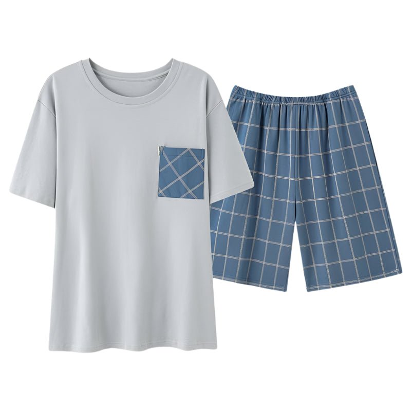 SaneShoppe - Men's Summer Faux Cotton Pyjama Set | Short Sleeve & Shorts