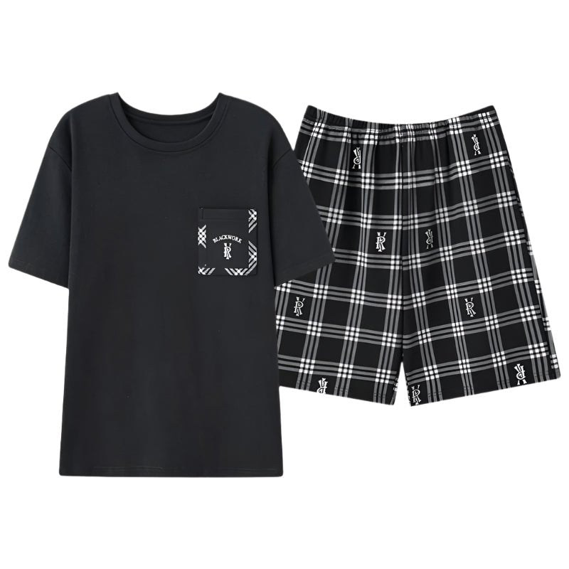 SaneShoppe - Men's Summer Faux Cotton Pyjama Set | Short Sleeve & Shorts
