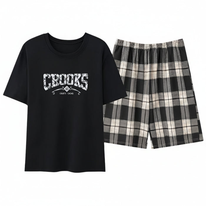 SaneShoppe Men's Summer Faux Cotton Pyjama Set | Short Sleeve & Shorts