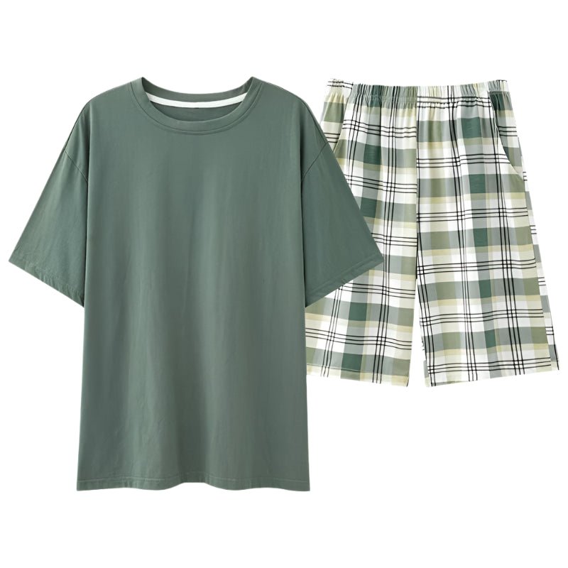 SaneShoppe - Men's Summer Faux Cotton Pyjama Set | Short Sleeve & Shorts