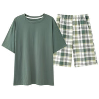 SaneShoppe - Men's Summer Faux Cotton Pyjama Set | Short Sleeve & Shorts
