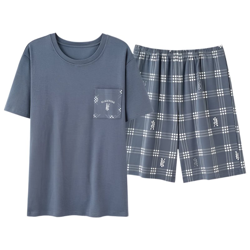 SaneShoppe - Men's Summer Faux Cotton Pyjama Set | Short Sleeve & Shorts