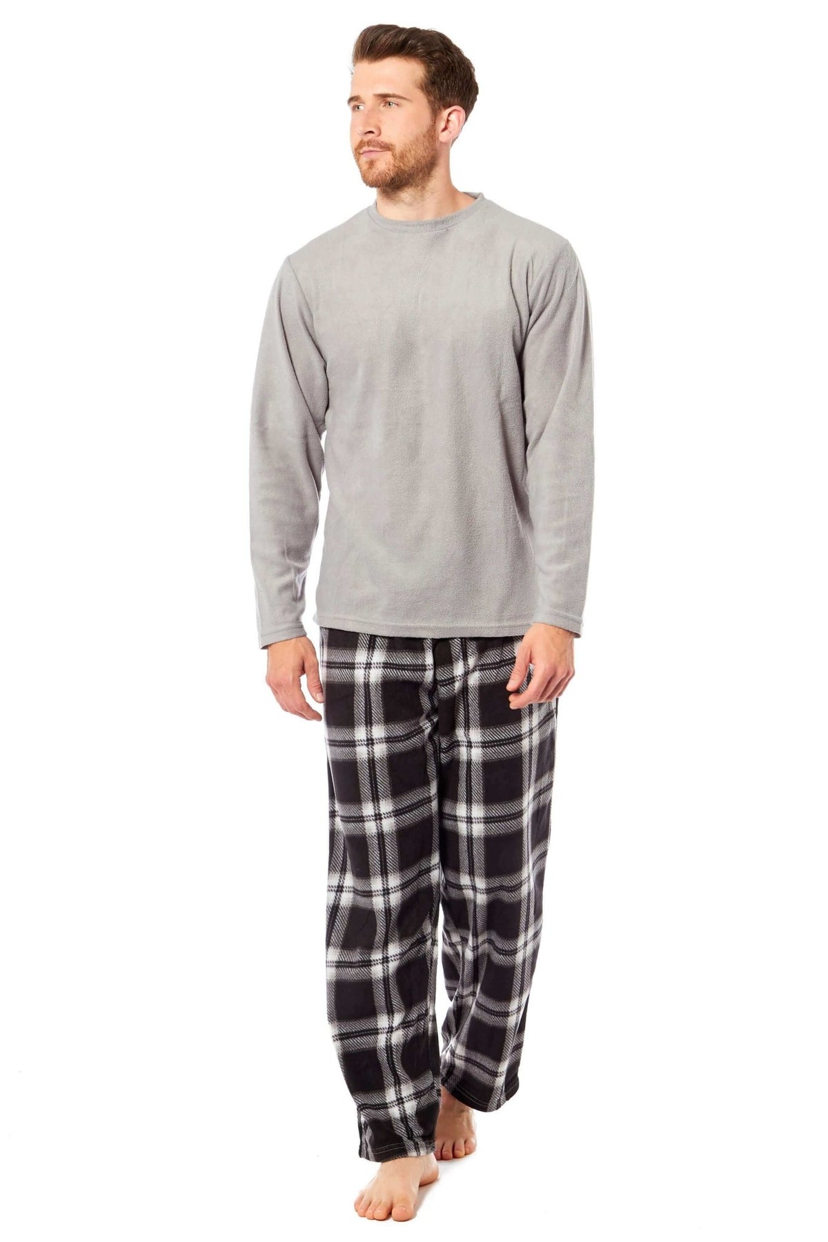 SaneShoppe - Men's Thermal Fleece Pyjama Set with Stylish Check Pants Soft Warm Loungewear PJs for Winter Perfect for Sleeping and Lounging