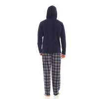 SaneShoppe - Men's Winter Hooded Check Fleece Pyjama Set Warm Cozy Nightwear with Stylish Check Bottoms