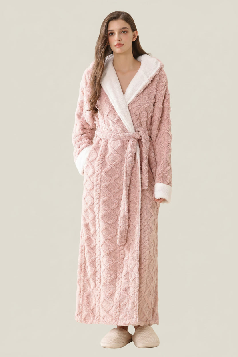 SaneShoppe - Warm Hooded Flannel Robe Men's Lounge Wear Kimono Gown