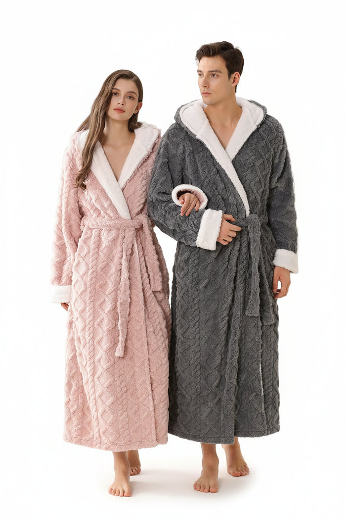 SaneShoppe - Warm Hooded Flannel Robe Men's Lounge Wear Kimono Gown