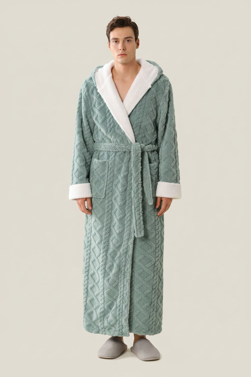 SaneShoppe - Warm Hooded Flannel Robe Men's Lounge Wear Kimono Gown
