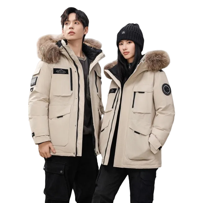 SaneShoppe-Waterproof Winter Down Jacket with Hood, Fur Collar - Men/Women Warm Coat
