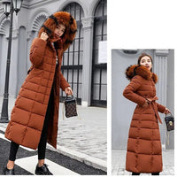 SaneShoppe - New Winter Over Knee Loose Large Fur Collar Hooded Warm Thick Parkas Women Padded Overcoat