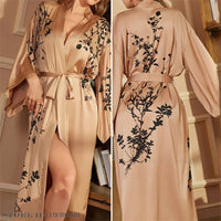 SaneShoppe - Plus Size Women's Satin Long Robe Gown Sleepwear, Flower Print Kimono Bathrobe