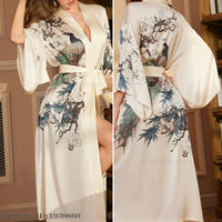 SaneShoppe - Plus Size Women's Satin Long Robe Gown Sleepwear, Flower Print Kimono Bathrobe
