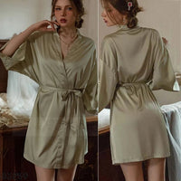 SaneShoppe Plus Size Women's Satin Long Robe Gown Sleepwear, Flower Print Kimono Bathrobe