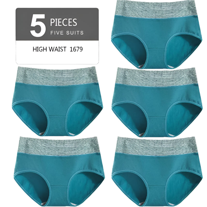 SaneShoppe - Set of 5 High Waist Cotton Panties: Women's Breathable Comfort Briefs